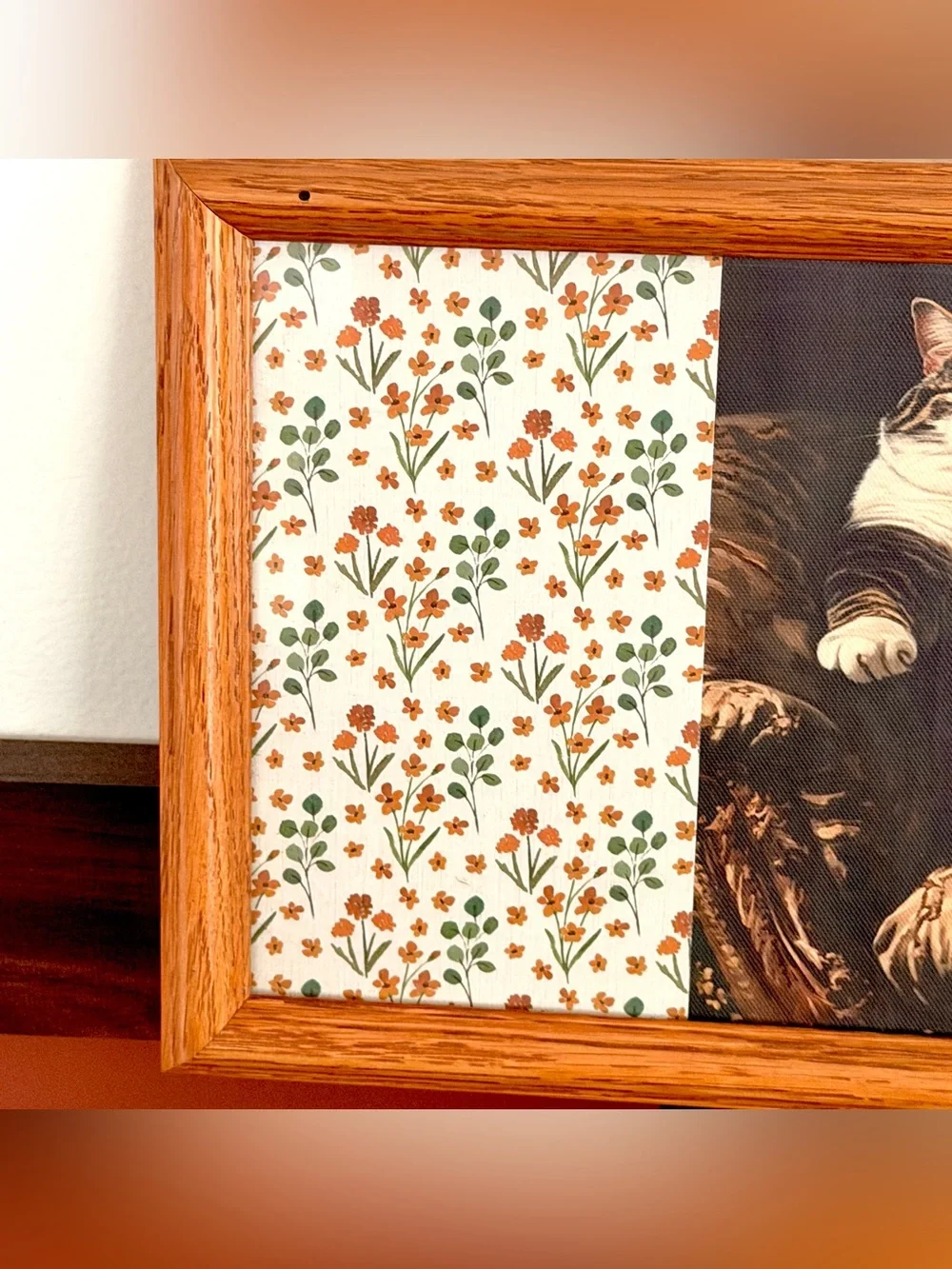 Fat Cat Quirky Canvas Art Print Floral Border Wood Framed Weird Wall Hang Art